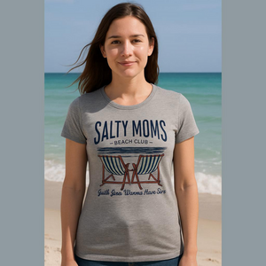 “Salty Moms Beach Club” T-shirt Grey. Size Large
